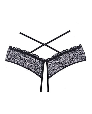 Adore Crayzee Open Panty w/Criss Cross Waist Straps & Lace Black O/S Lingerie