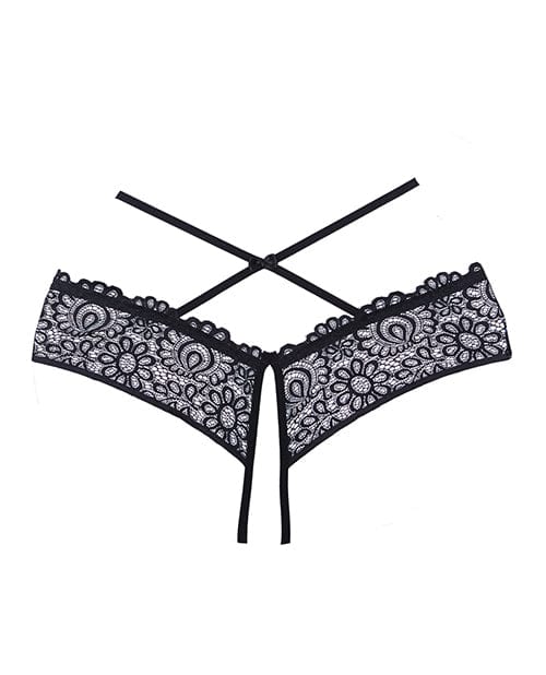 Adore Crayzee Open Panty w/Criss Cross Waist Straps & Lace Black O/S Lingerie