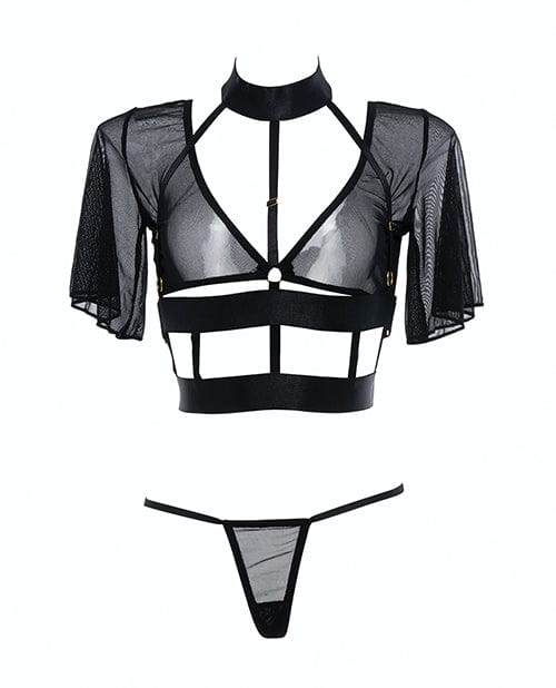 Adore Dreamer Sheer Mesh Strappy Top & Thong Black O/S Lingerie