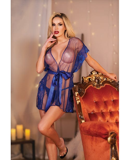 Allure Leah Lace & Mesh Open Side Cover Up O/s Blue Lingerie