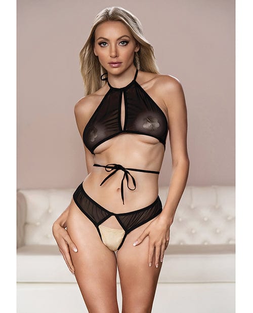 Allure Marley Mesh Peek A Boo Top & Open Panty Black / Large/Extra Large Lingerie