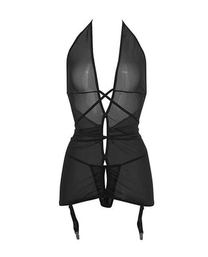 Allure Savannah Sheer Mesh Garter Dress & Open Thong Lingerie