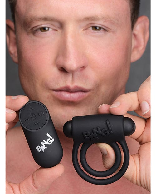 Bang! Vibrating Cock Ring & Bullet W/remote Control Black Penis Enhancement