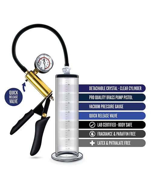 Blush Performance VX6 Vacuum Penis Pump w/Brass Pistol & Pressure Gauge - Clear Penis Enhancement