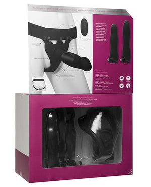 Body Extensions Be Naughty Vibrating 4 Piece Strap On Set - Black Strap Ons
