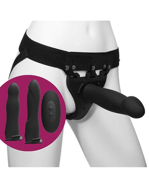 Body Extensions Be Naughty Vibrating 4 Piece Strap On Set - Black Strap Ons