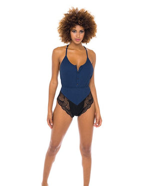 Claribel Ribbed Jersey Romper Estate Blue/black Lingerie