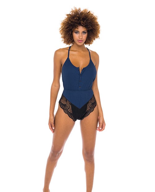 Claribel Ribbed Jersey Romper Estate Blue/black Lingerie