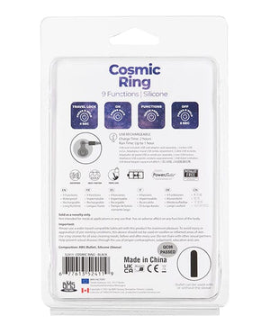 Cosmic Cock Ring w/Rechargeable Bullet - 9 Functions Black Penis Enhancement