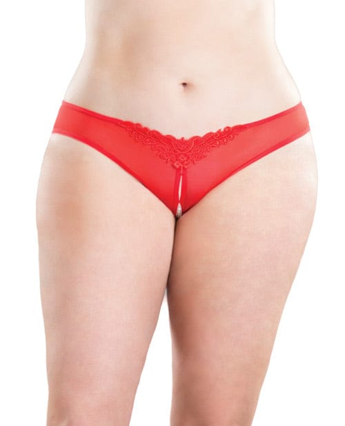 Crotchless Thong with pearls Pearls Red / XL/2Xl Lingerie - Plus/queen - Hanging
