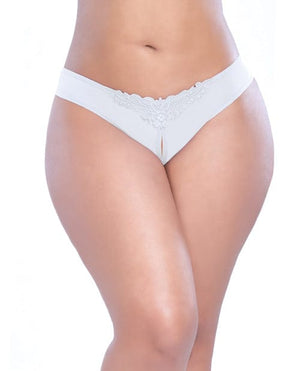 Crotchless Thong with pearls Pearls White / XL/2Xl Lingerie - Plus/queen - Hanging