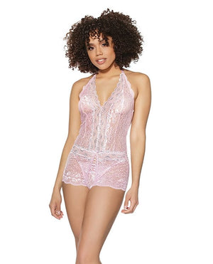 Crystal Pink Halter Crotchless Teddy Pink/Silver O/S Lingerie