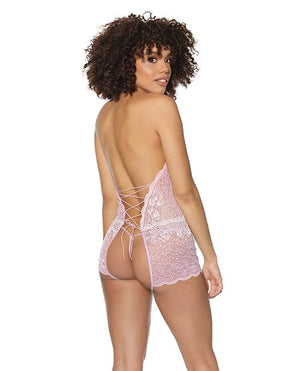Crystal Pink Halter Crotchless Teddy Pink/Silver O/S Lingerie