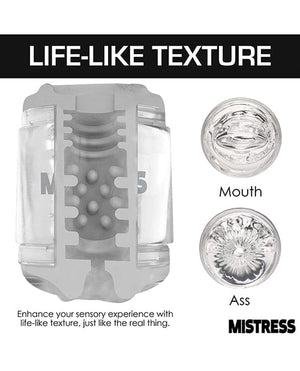Curve Toys Mistress Double Shot Ass & Mouth Mini Masturbator - Clear Dolls & Masturbators
