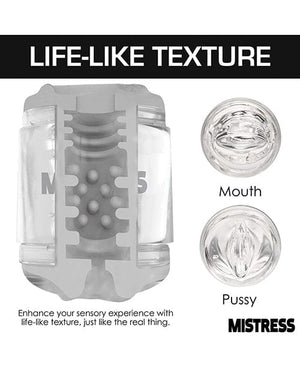 Curve Toys Mistress Double Shot Mini Masturbator Mouth & Pussy - Clear Dolls & Masturbators