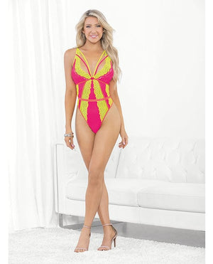 Festival Wear Strappy Teddy W/brazilian Back Neon Large Lingerie