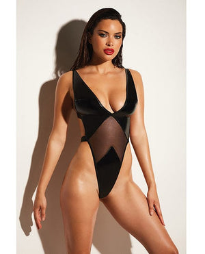 Fetish Limitless Soft Cup High Leg Vinyl & Mesh Teddy Black Large/Extra Large Lingerie