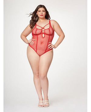 Fishnet Strappy High Cut Leg Teddy Red / 1x/2x Lingerie - Plus/queen - Hanging