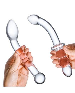 Glas 2 pc G-Spot Pleasure Glass Dildo Set - Clear Dongs & Dildos