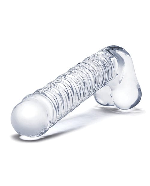 Glas 8" Realistic Ribbed Glass G-Spot Dildo w/Balls - Clear Dongs & Dildos