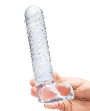 Glas 8" Realistic Ribbed Glass G-Spot Dildo w/Balls - Clear Dongs & Dildos