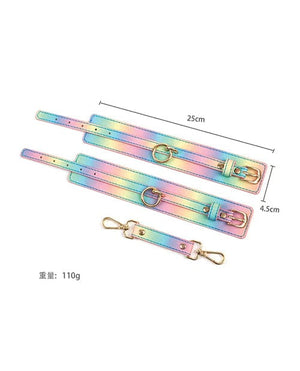 Hello Sexy! Hot Bitch Cuffs & Collar - Iridescent Rainbow Bondage Blindfolds & Restraints