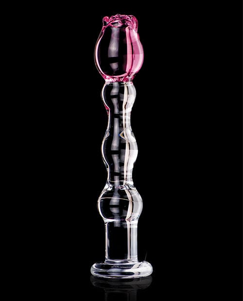 Icicles No. 12 Hand Blown Glass Massager - Clear w/Rose Tip Dongs & Dildos