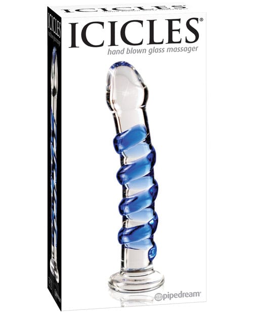 Icicles No. 5 Hand Blown Glass Massager - Clear w/Blue Swirls Dongs & Dildos
