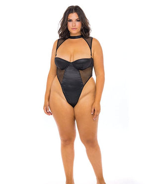 Josephine High Leg Teddy W/removable Fishnet Collared Harness Black 3XL Lingerie - Plus/queen - Hanging
