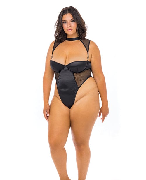 Josephine High Leg Teddy W/removable Fishnet Collared Harness Black 3XL Lingerie - Plus/queen - Hanging