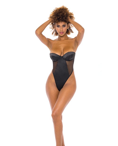Josephine High Leg Teddy W/removable Fishnet Collared Harness Black Lingerie