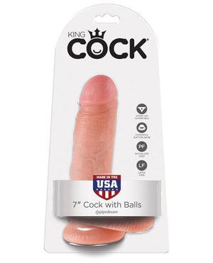 "King Cock 7"" Cock W/balls" Flesh Dongs & Dildos