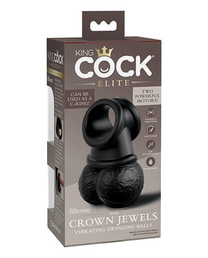 King Cock Elite The Crown Jewels Vibrating Swinging Balls - Black Penis Enhancement
