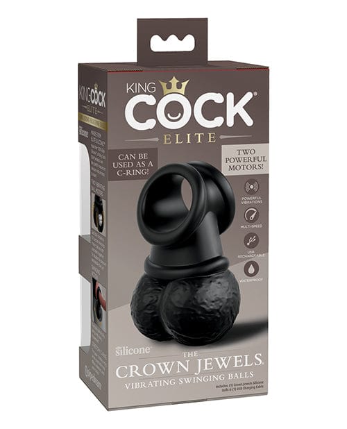 King Cock Elite The Crown Jewels Vibrating Swinging Balls - Black Penis Enhancement