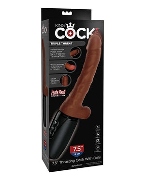 King Cock Plus Thrusting, Warming & Vibrating 7.5" Triple Threat Dong - Brown Vibrators