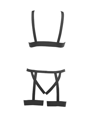 Kitten Teaser Strappy Open Cup Bra & Open Panty W/leg Straps O/s Lingerie