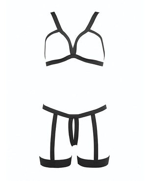 Kitten Teaser Strappy Open Cup Bra & Open Panty W/leg Straps O/s Lingerie