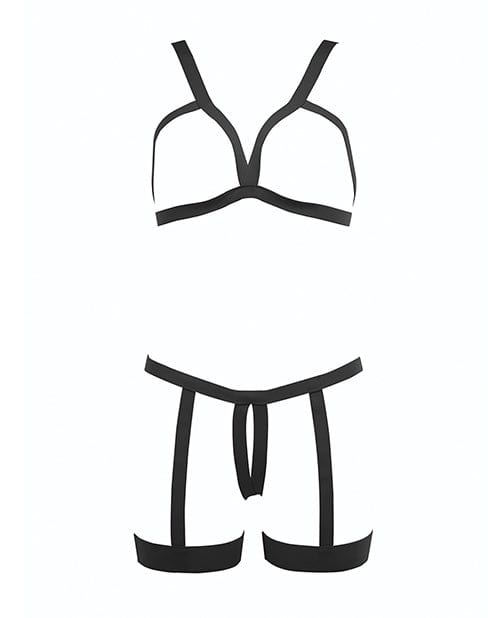 Kitten Teaser Strappy Open Cup Bra & Open Panty W/leg Straps O/s Lingerie