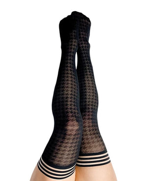 Kix'ies Meaghan Houndstooth Thigh High Black D Lingerie - Plus/queen - Packaged