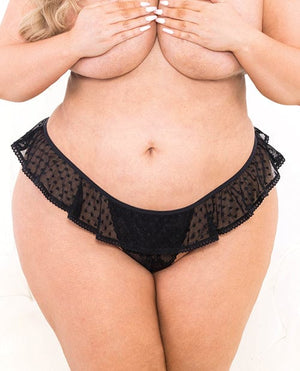 Lace Flutter Open Crotch Panty Qn Black Lingerie - Plus/queen - Hanging