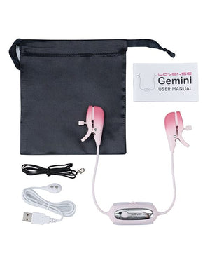 Lovense Gemini Vibrating Nipple Clamps - Pink Bondage Blindfolds & Restraints