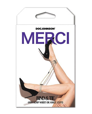 Merci Hogtie - Bind & Tie Wrist or Ankle Cuffs - 6 mm Hemp -Black Bondage Blindfolds & Restraints