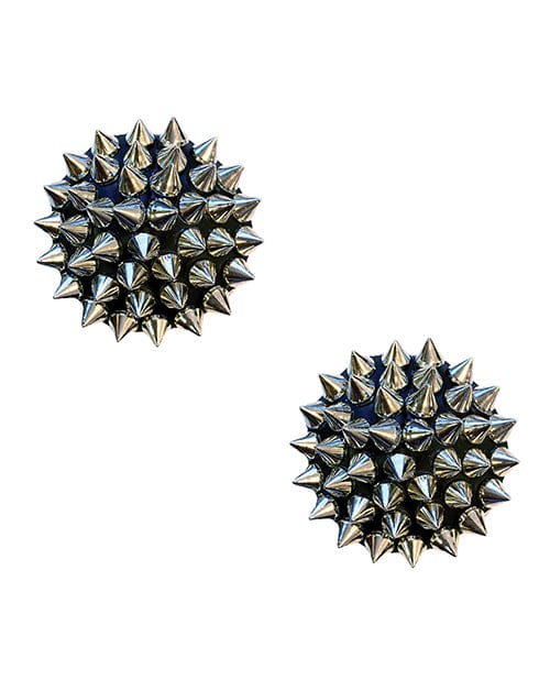 Neva Nude Burlesque Bowser Spike Pleather Reusable Silicone Pasties - Silver/Black O/S Lingerie