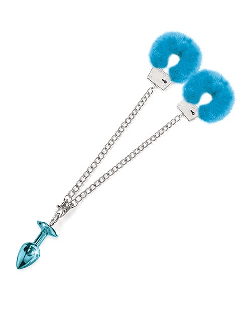 Nixie Metal Butt Plug W/inlaid Jewel & Fur Cuff Set Bondage Blindfolds & Restraints