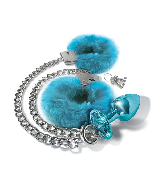 Nixie Metal Butt Plug W/inlaid Jewel & Fur Cuff Set Bondage Blindfolds & Restraints