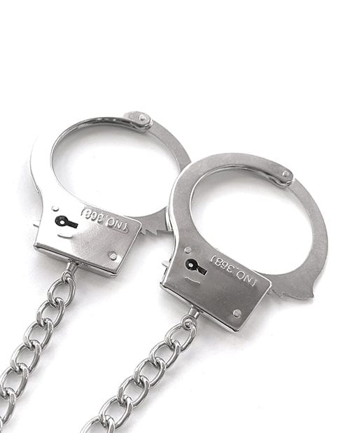Nixie Metal Butt Plug w/Inlaid Jewel & Fur Cuff Set - Silver Metallic Bondage Blindfolds & Restraints