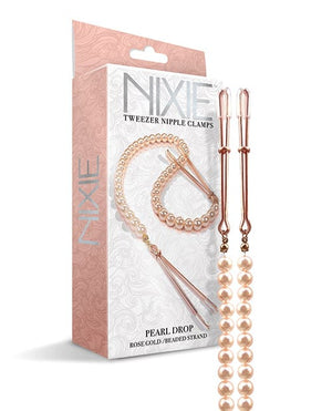 Nixie Pearl Drop Tweezer Nipple Clamps Rose Gold Bondage Blindfolds & Restraints