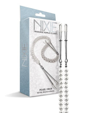 Nixie Pearl Drop Tweezer Nipple Clamps Silver Bondage Blindfolds & Restraints