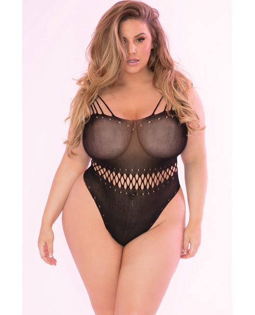 Pink Lipstick All Access Pass Bodystocking 1x Black Lingerie - Plus/queen - Packaged