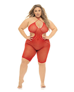 Pink Lipstick Fill Me In Bodystocking Red / Queen Lingerie - Plus/queen - Packaged